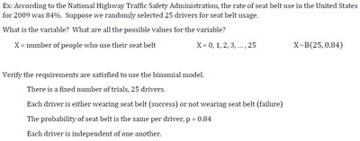 Probability of at most 19 and more than 20 seat belt users