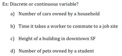 Examples of discrete and continuous variables