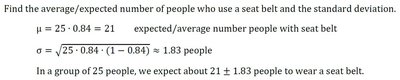 Expected value and standard deviation for seat belt usage