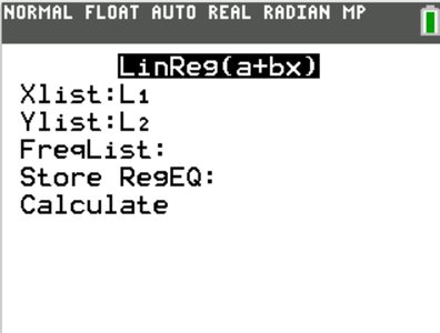 TI-84 calculator regression menu