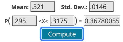 Normal probability calculation for sample proportion between 30.25% and 33.25%