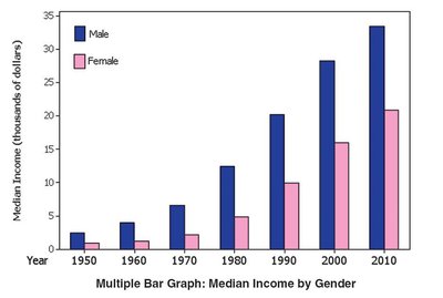 Multiple bar graph: Median income by gender