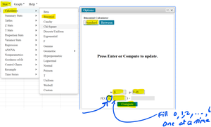 StatCrunch binomial calculator interface