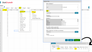 StatCrunch screenshot showing calculation of mean and median