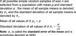 Sampling distribution formulas