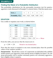 Finding the mean of a probability distribution example