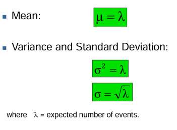 Poisson mean, variance, and standard deviation formulas