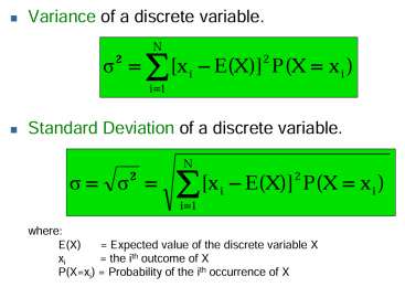 Variance and standard deviation formulas for discrete variable