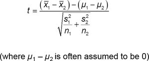 Test statistic for two means