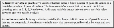 Discrete and Continuous Variables definitions