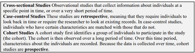 Types of Observational Studies definitions