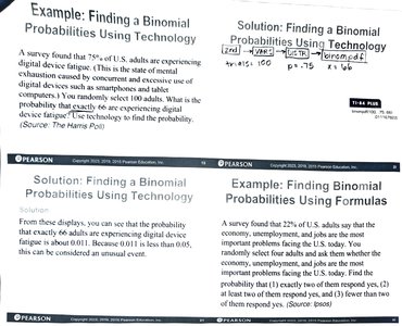 Calculator display for binomial probability calculation