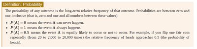 Definition of probability with examples of probability values