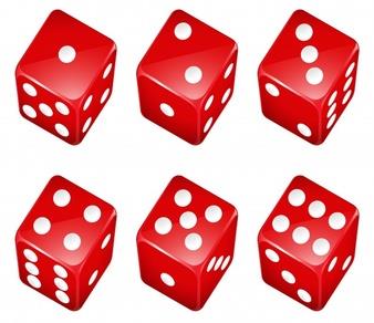 Six faces of a die representing the sample space