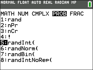 TI-83/84 calculator PROB menu