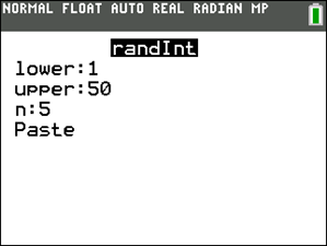 TI-83/84 calculator randInt setup