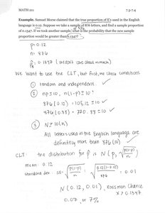 Example calculation for proportion of E's in English