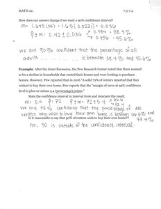 Example calculation for confidence interval