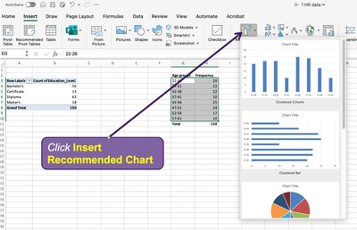Insert Recommended Chart in Excel