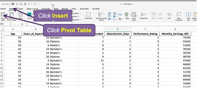 Insert Pivot Table in Excel