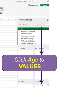Click Age to Values in Pivot Table