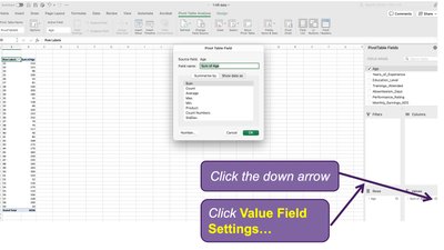 Change Value Field Settings to Count