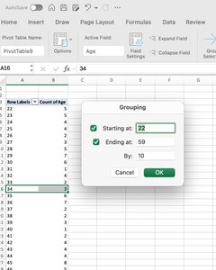Grouping dialog in Excel Pivot Table