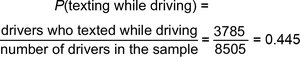 Probability calculation for texting while driving