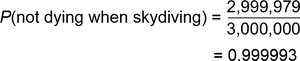 Probability calculation for not dying when skydiving