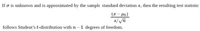 Formula for t-test statistic when sigma is unknown