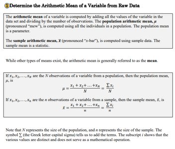 Arithmetic mean explanation and formulas