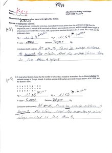 worksheet showing hypothesis test for mean prison time