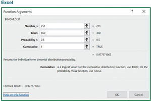 Excel cumulative binomial probability for significance testing