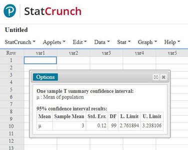 StatCrunch output for one sample t summary confidence interval