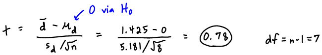 t-test calculation for paired samples