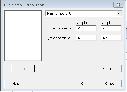 Two-sample proportion data entry