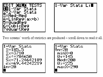Calculator screens showing calculation of mean and median
