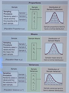 Sampling distributions for proportions, means, and variances