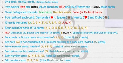 Summary of deck of cards structure and properties