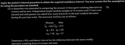 summary statistics for women and men watching television