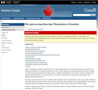 Statistics Canada sleep study webpage