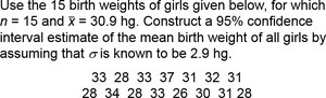 Sample data for confidence interval