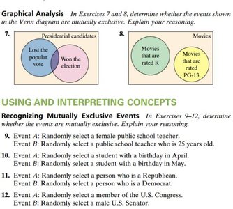 Graphical analysis and exercises for recognizing mutually exclusive events