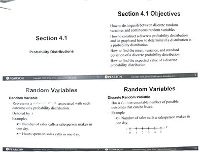 Random variables, discrete and continuous examples, and Section 4.1 objectives