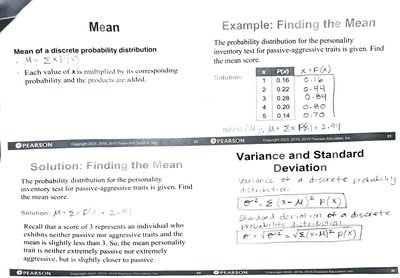 Mean and variance formulas, example calculation for mean