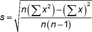 Shortcut formula for sample standard deviation
