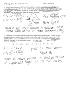 Example of standard deviation testing with chi-square curve