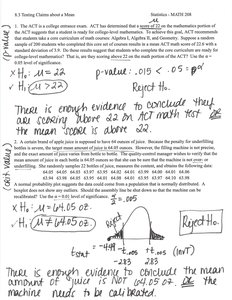 Example of mean testing with normal curve