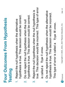 Four outcomes from hypothesis testing