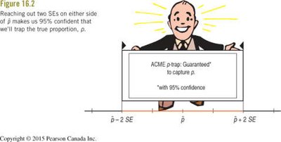Cartoon illustrating 95% confidence interval as \( \hat{p} \pm 2 SE \)